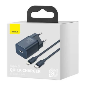 Baseus Super Si Quick Charger 1C 20W fali töltő + USB-C - Lightning kábel 1m kék (TZCCSUP-B03)